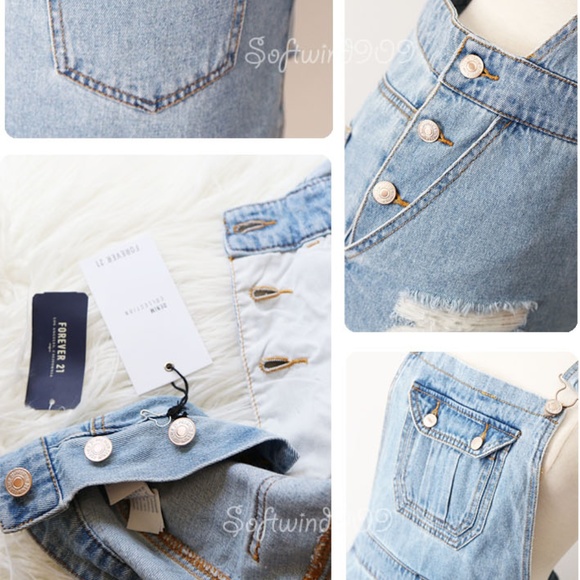 Last ☝️Blue Denim Distressed Overall Skirt Dress - Picture 5 of 8